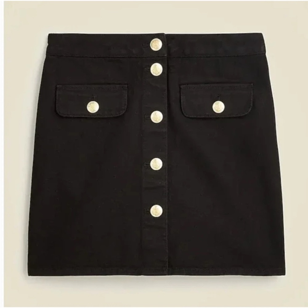 NWT! J. CrewGold Button Front Denim Mini Skirt Black. Size 4 #CC931